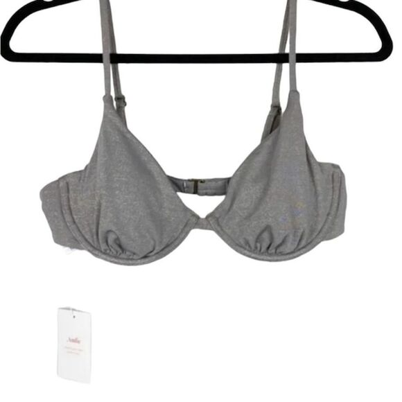 Andie Sicily Top Metallic Silver Bikini NWT Triangle Swimsuit Small - Picture 1 of 4